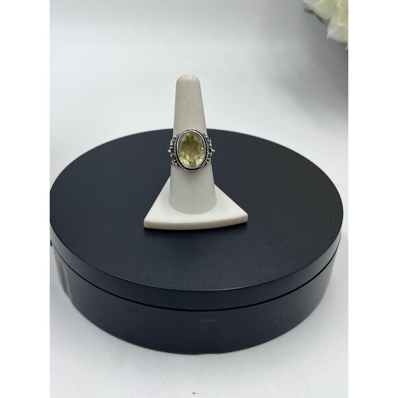 Sterling Silver Faceted Oval Citrine November Cocktail Statement Ring Sz 8.75 - Picture 5 of 8